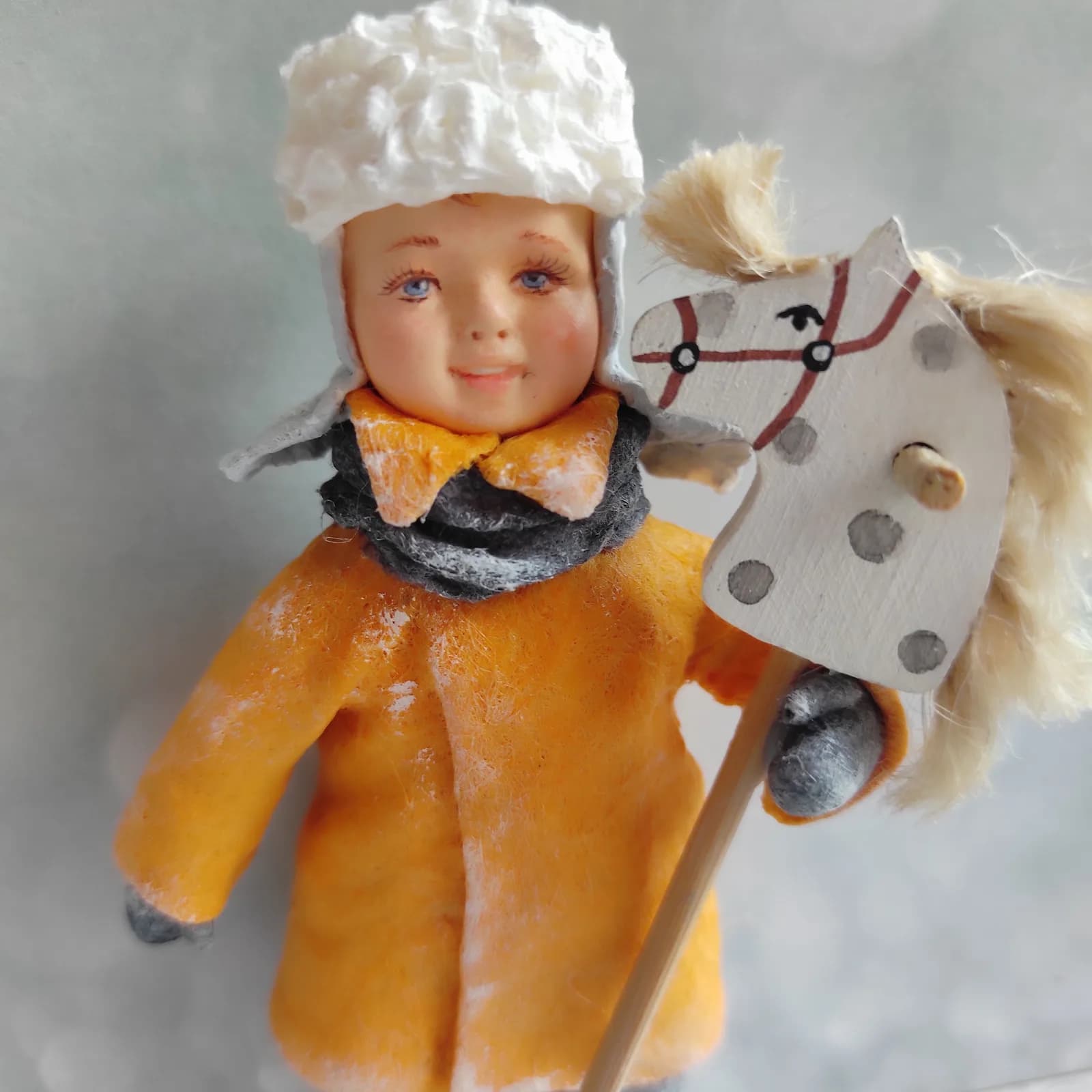 Ватная ёлочная игрушка «ёлочная игрушка мальчик с лошадкой»