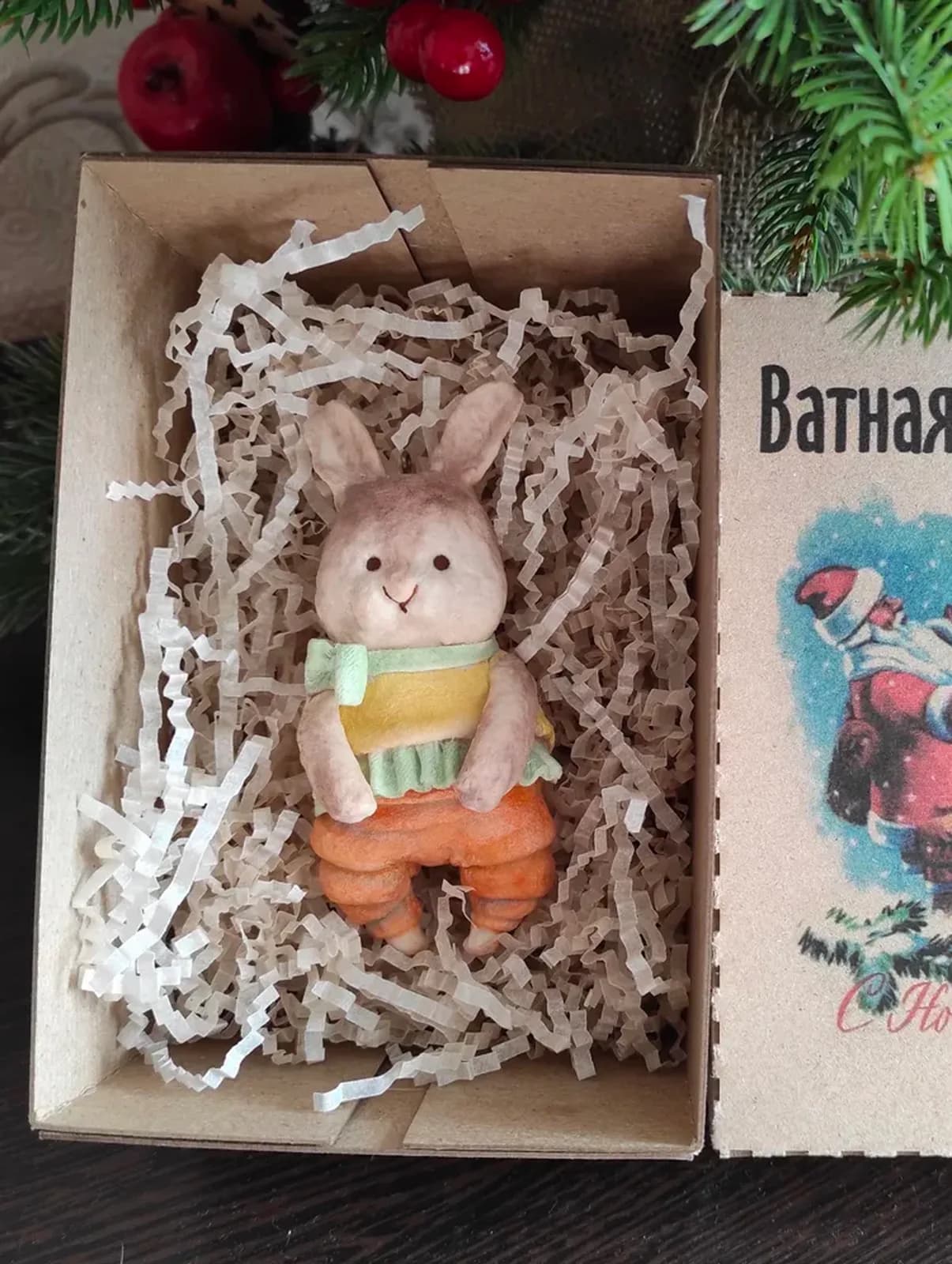 Ватная ёлочная игрушка «Ватная ёлочная игрушка Зайчик, винтажная, ретро СССР, ручная работа, автор Дарья Краснокутская»