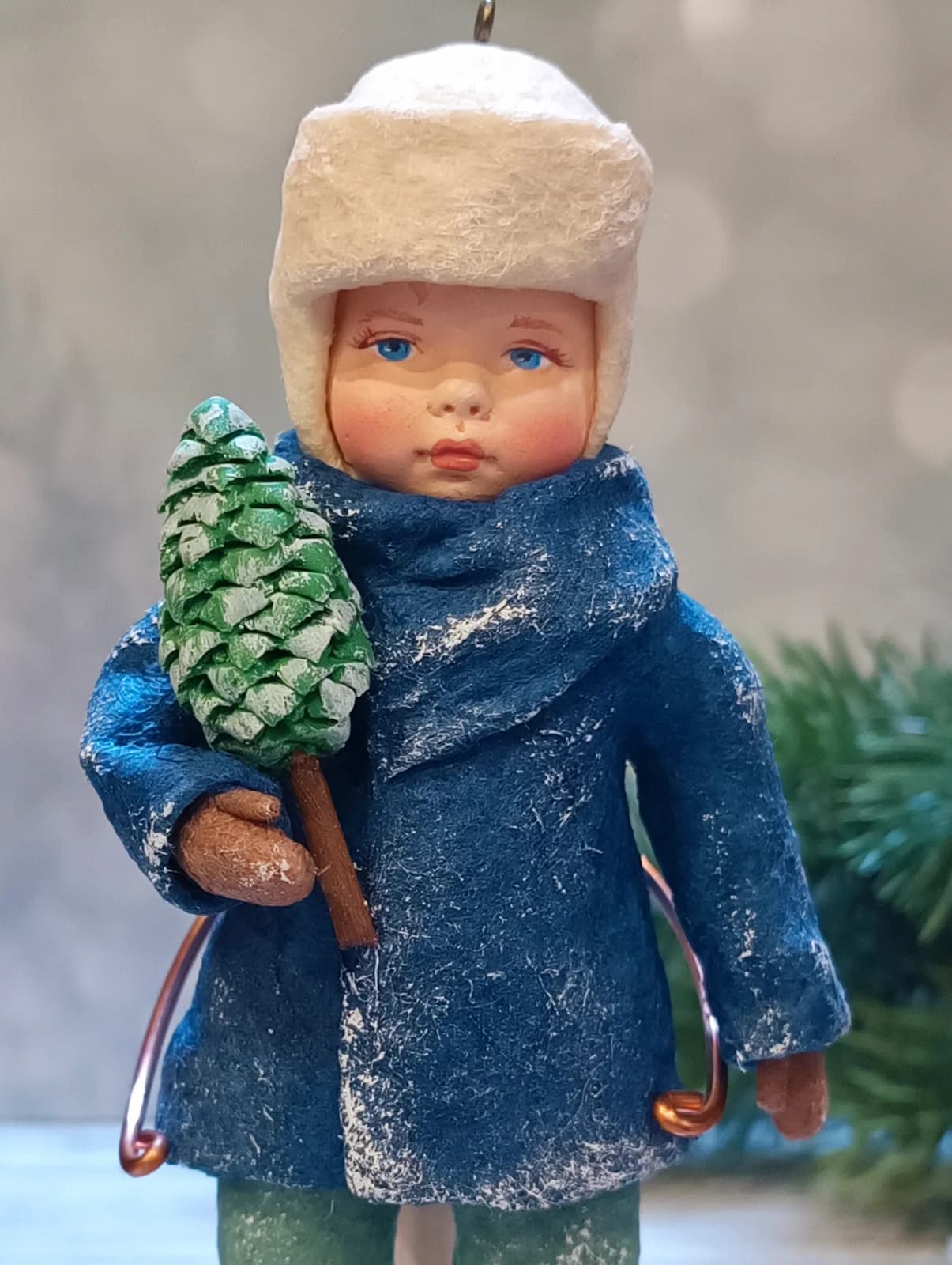 Ватная ёлочная игрушка «Ёлочная игрушка из ваты Мальчик с ёлочкой, ретро винтаж, ручная работа, автор Дарья Краснокутская»