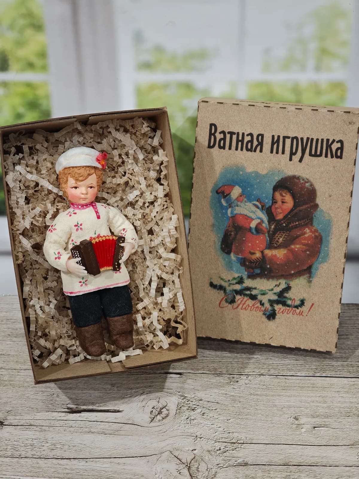 Ватная ёлочная игрушка «Ёлочное украшение из ваты Мальчик с баяном, винтаж ретро, ручная работа, коллекционная»
