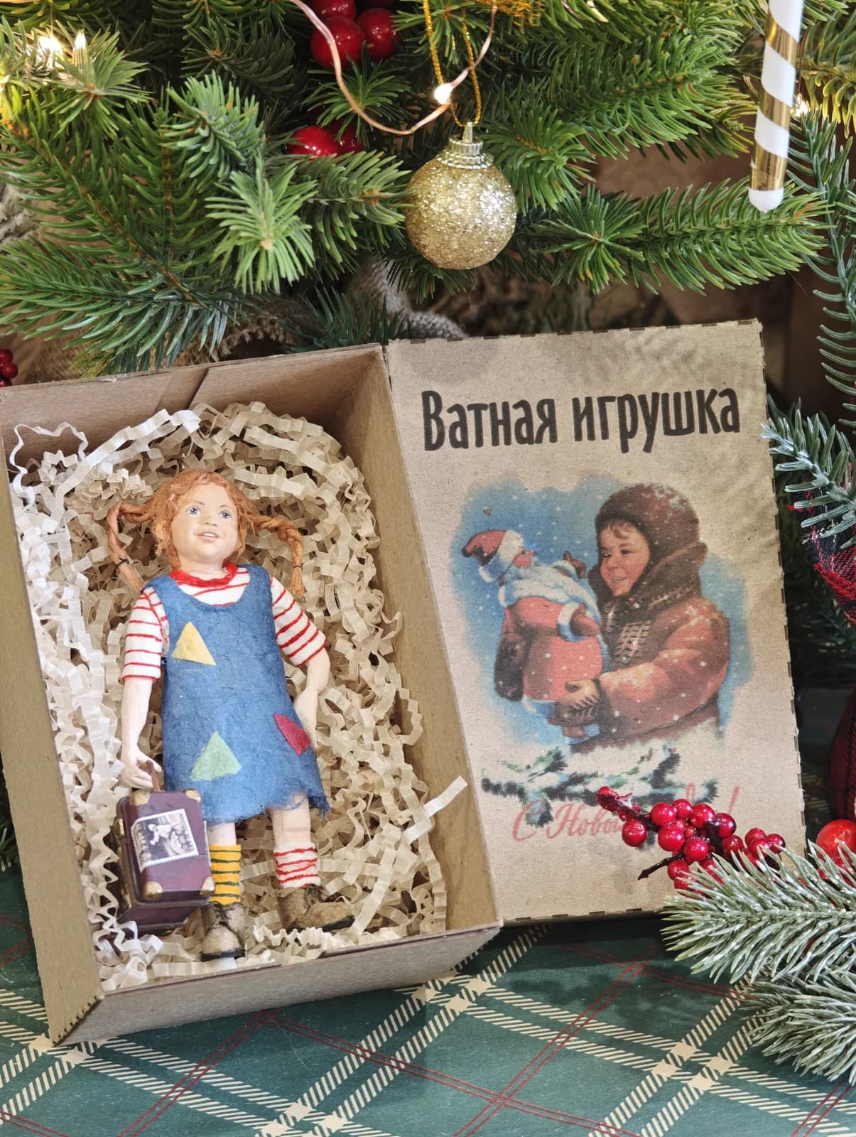 Ватная ёлочная игрушка «Коллекционная ватная ёлочная игрушка. Рыжая озорная девочка, ретро СССР, ручная работа, подарок»