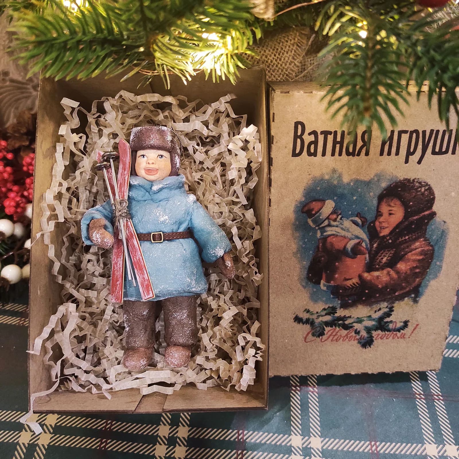 Ватная ёлочная игрушка «Мальчик лыжник. Ватная ёлочная игрушка.»