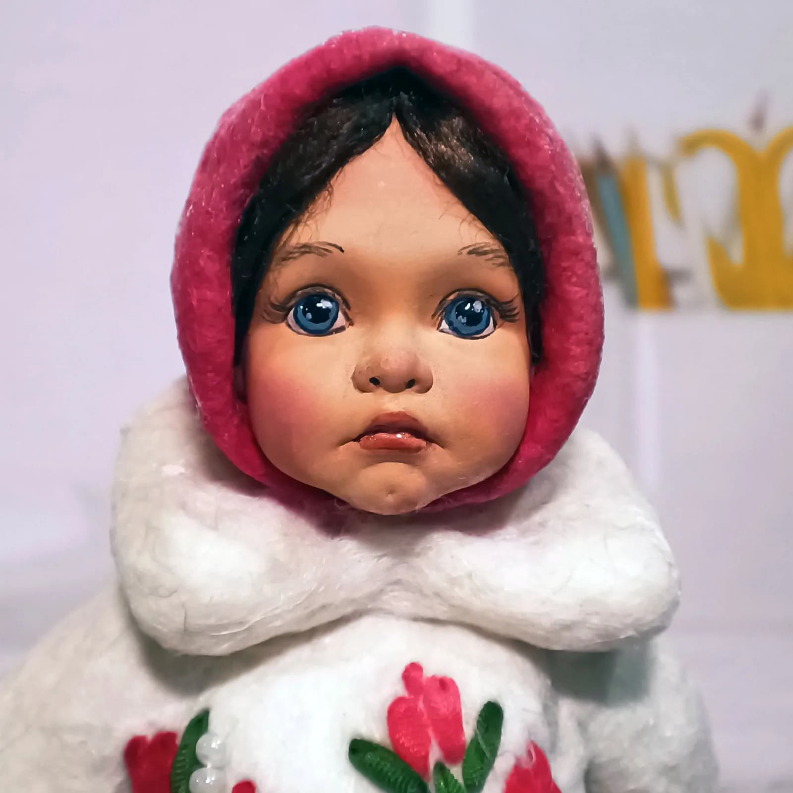 Ватная ёлочная игрушка «Сонечка. Ватная игрушка. Ручная вышивка»