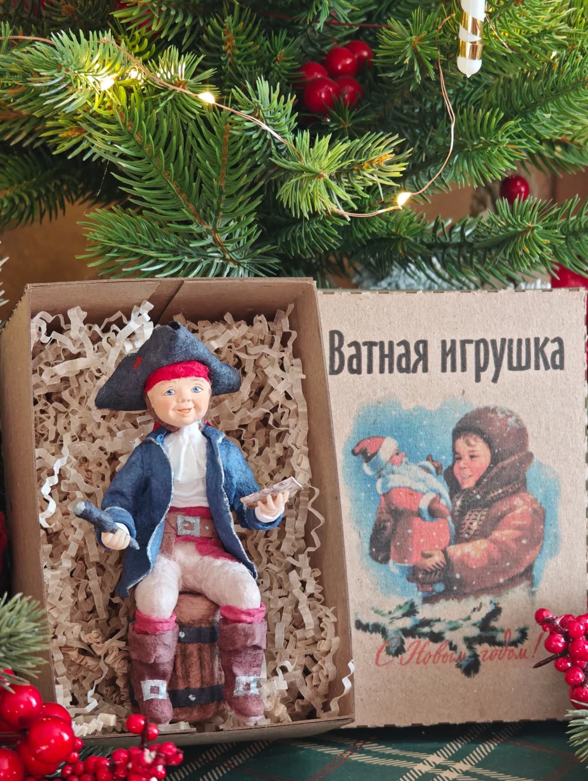 Ватная ёлочная игрушка «Ватная ёлочная игрушка Пират, ретро СССР, ручная работа, Коллекционная, подарочная коробка, автор Дарья Краснокутская»