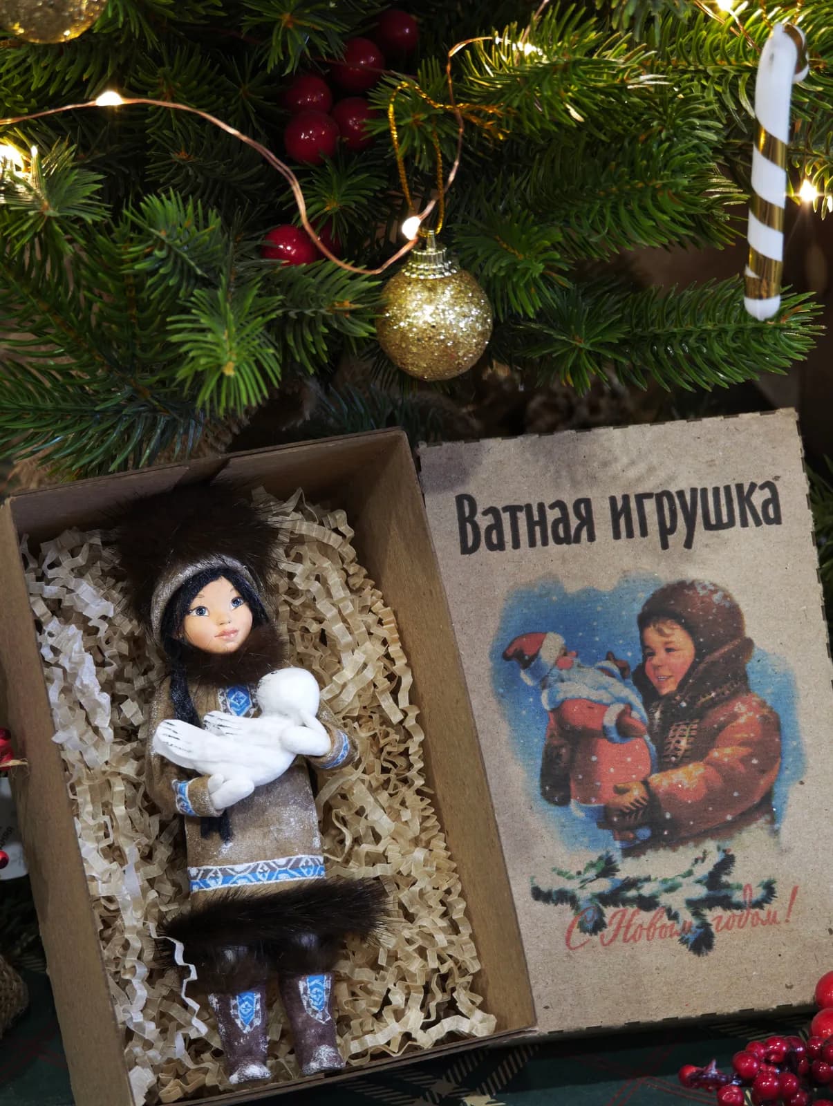 Ватная ёлочная игрушка «Коллекционная ватная ёлочная игрушка. Девочка с бельком, ретро СССР, ручная работа, подарок»