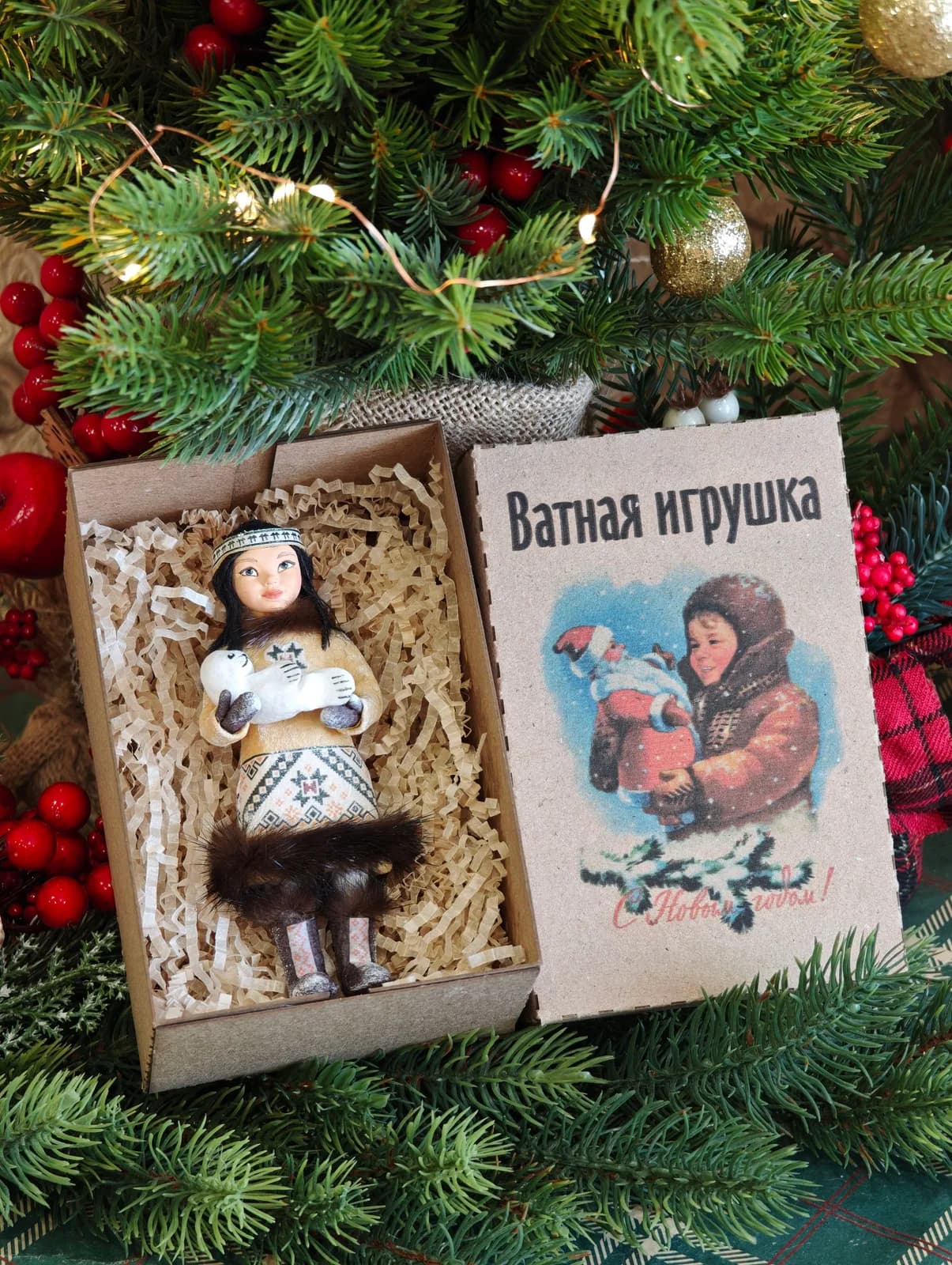 Ватная ёлочная игрушка «Коллекционная ватная ёлочная игрушка. Девочка с бельком, ретро СССР, ручная работа, подарок»