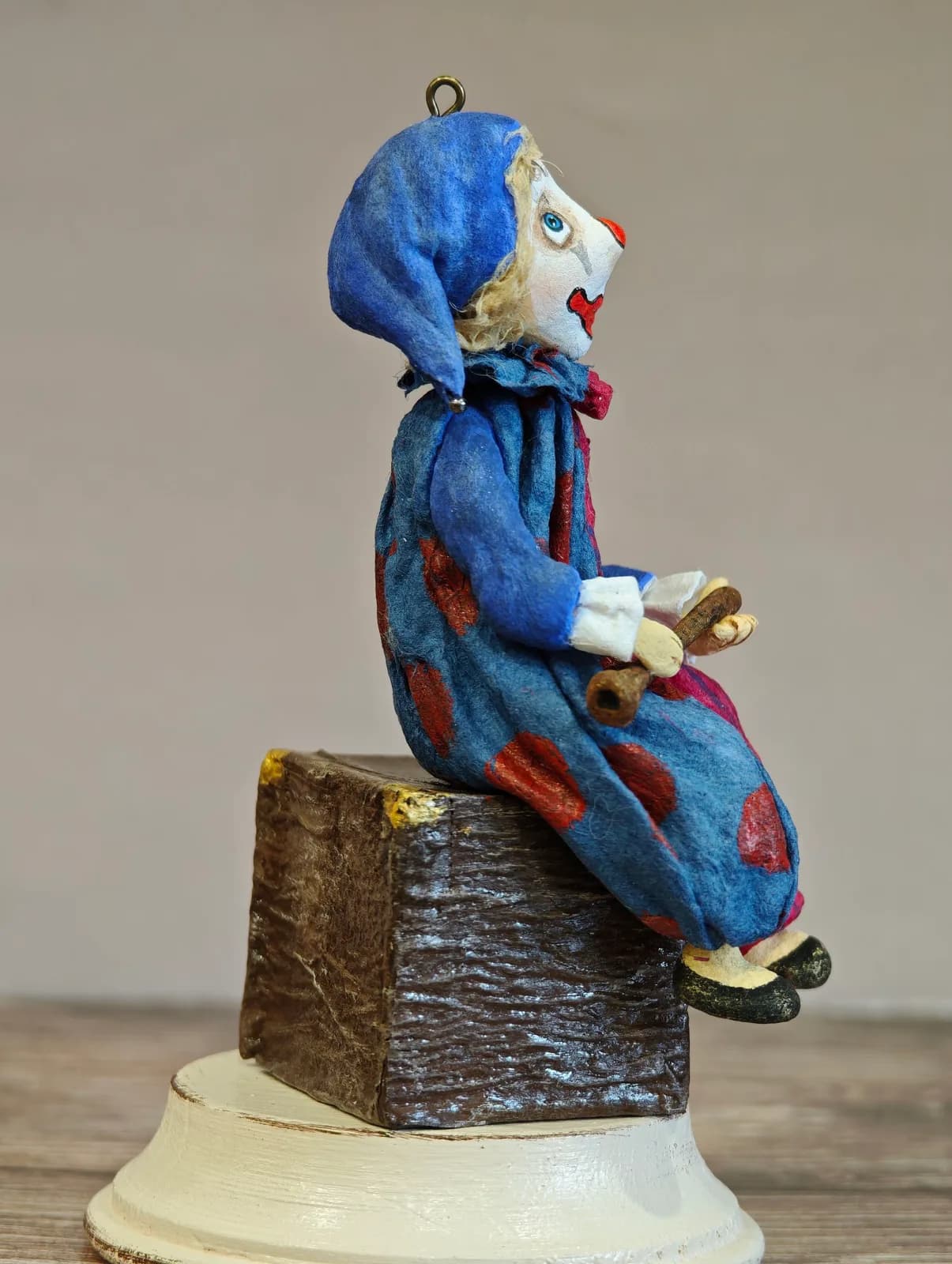 Ватная ёлочная игрушка «Коллекционная ватная ёлочная игрушка. Клоун на шарманке, ретро СССР, ручная работа, подарок»